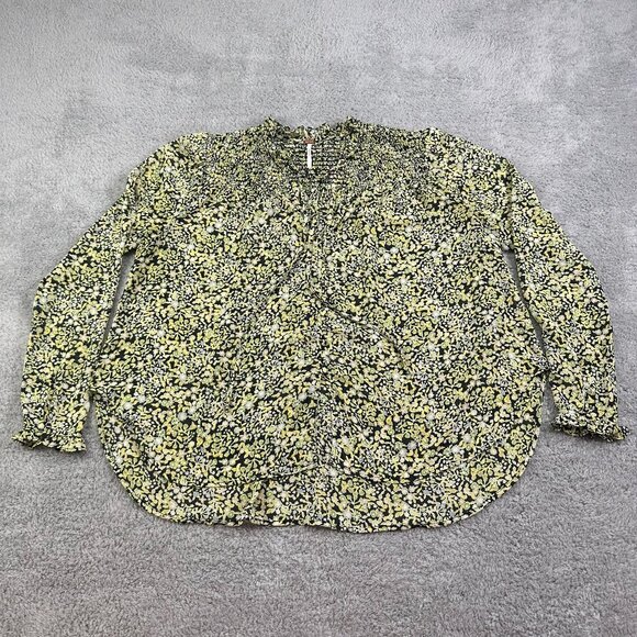 Free People Lela Green Coral Floral Long Sleeve Shirt Size Small - Picture 1 of 12